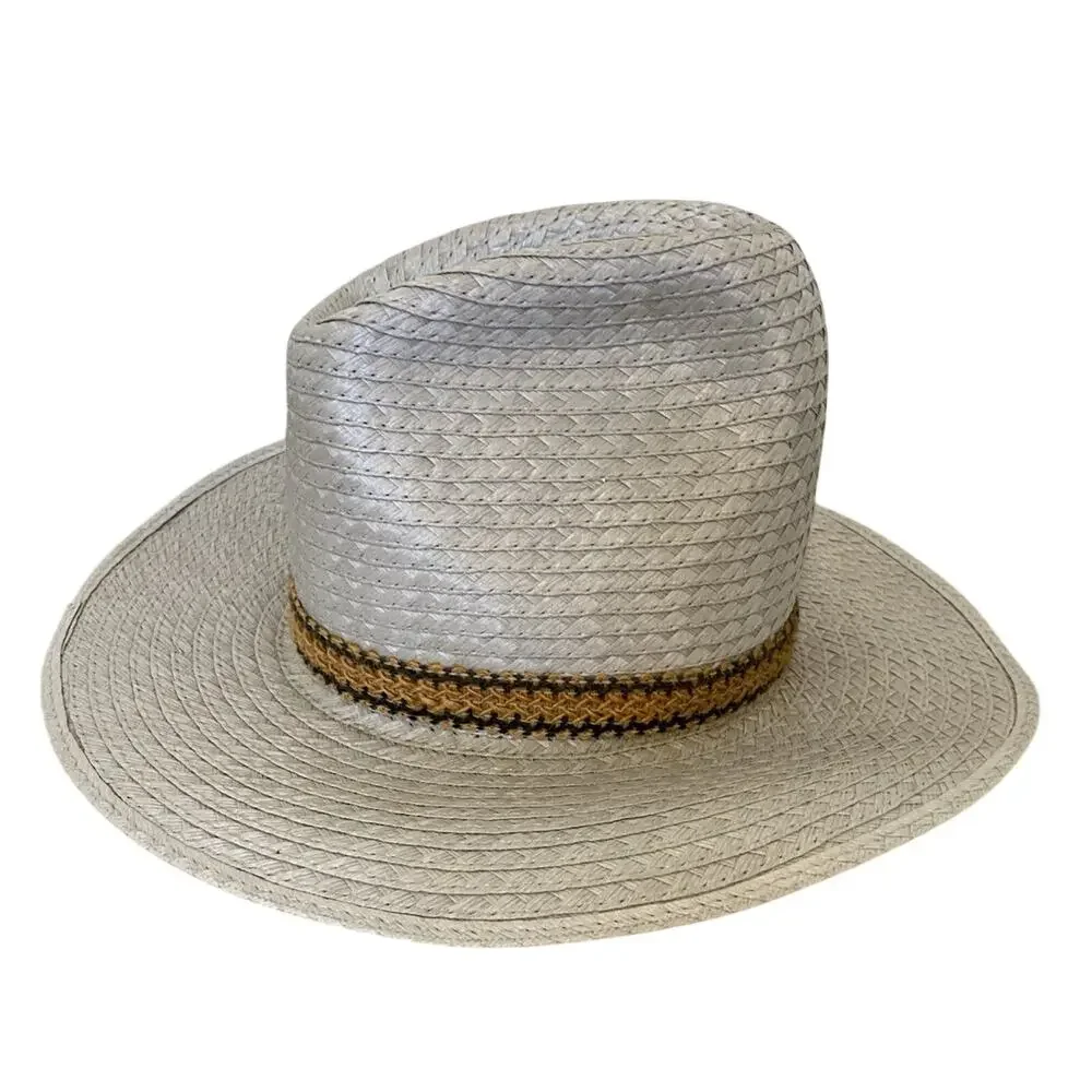 Western Straw Cowboy Hat Sz 6 7/8 Feather Hatband Country Ranch‎ Apache